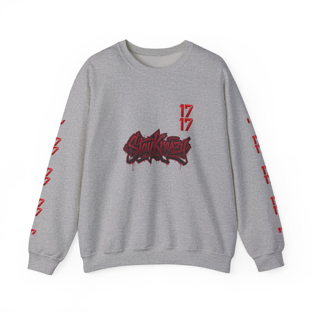 Streetwear Crewneck Sweatshirt — Graffiti 'Stay Krazy' Design with 17/17 Sleeve Accents