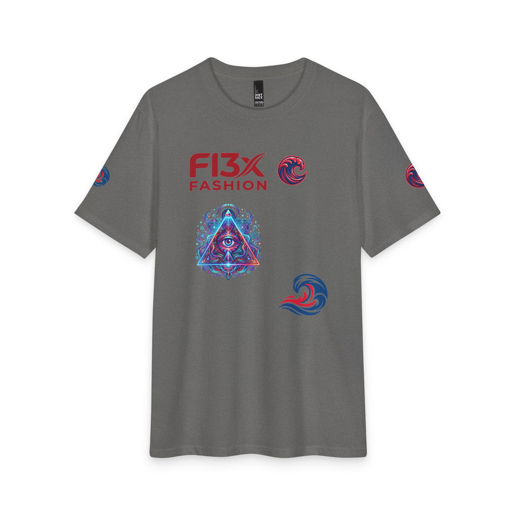 Graphic Tee — 'F13x Fashion' Red & Blue Wave Art T-Shirt