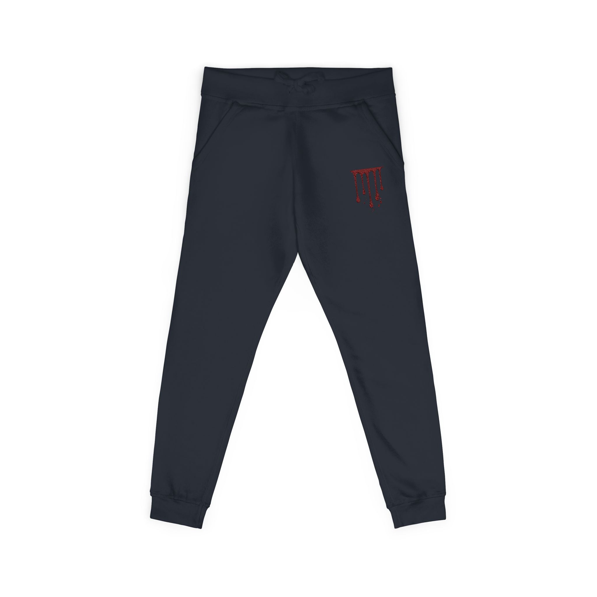 Embroidered Drip Horror Sweatpants — White Fleece Joggers