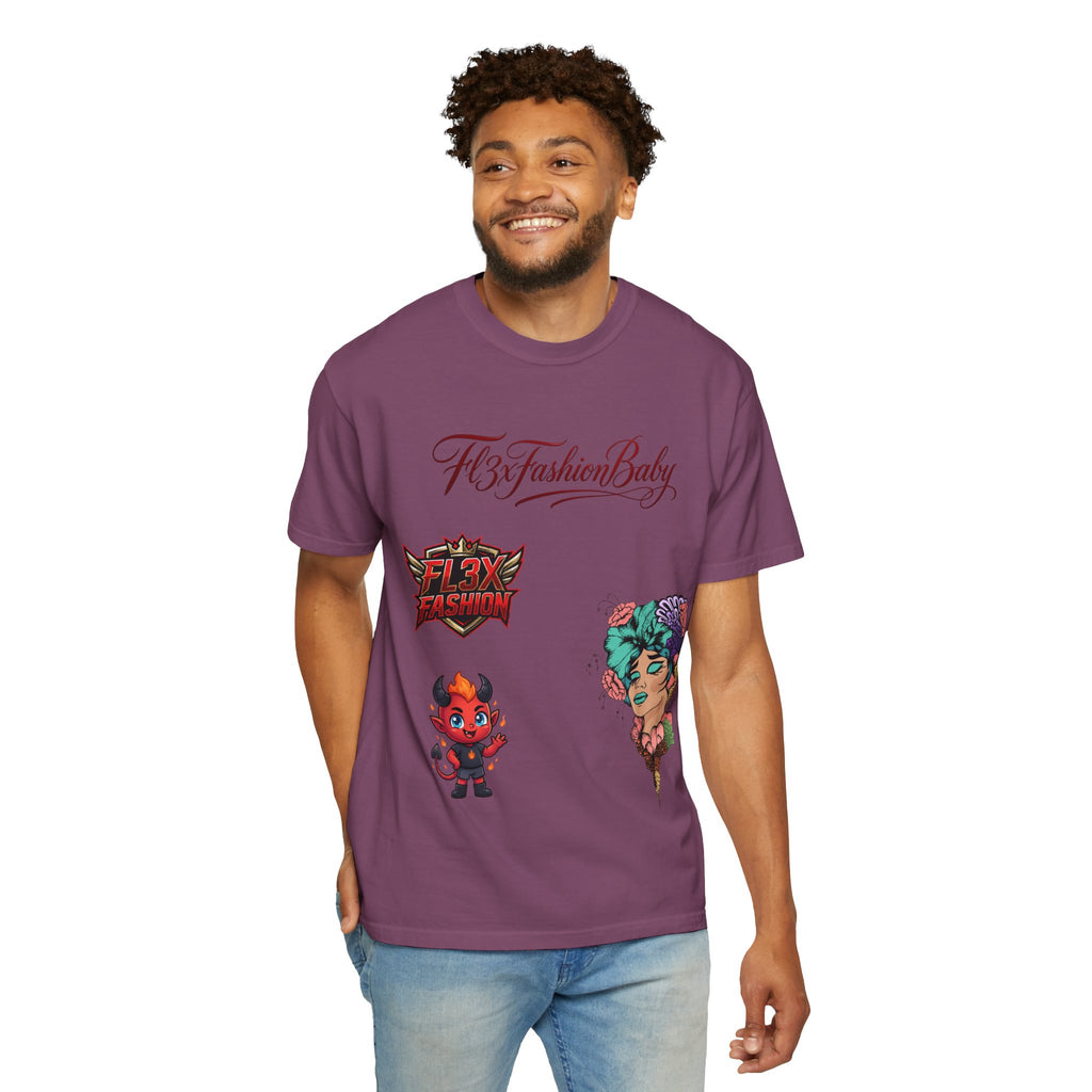 Artistic Floral Portrait T-Shirt — 'Fl3xFashionBaby' Graphic Tee