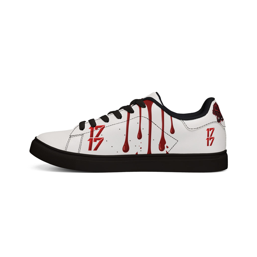 Leather Sneakers — White Low-Top with Red Drip & "17" Graphic