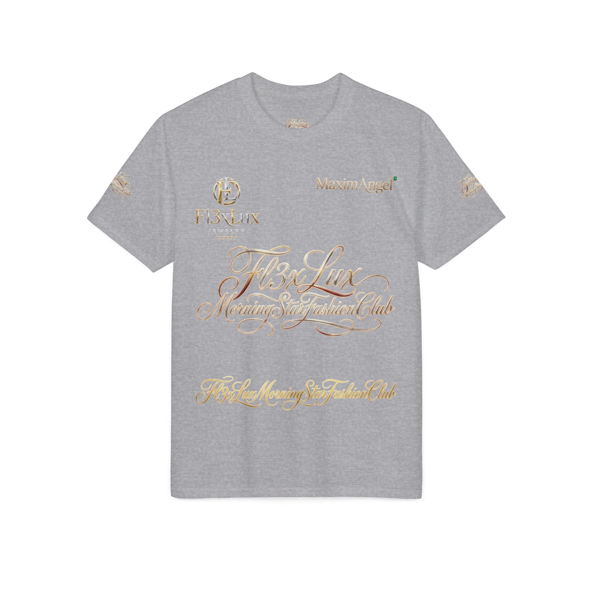 Luxury Gold Script Performance T-Shirt — F3xLux Morning Stay Fashion Club Design