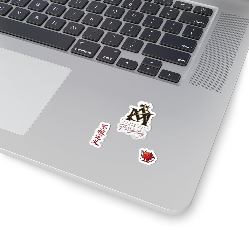 Kiss-Cut Sticker Pack — FL3XFASHION Logo, Calligraphy & Cute Devil Laptop Decals