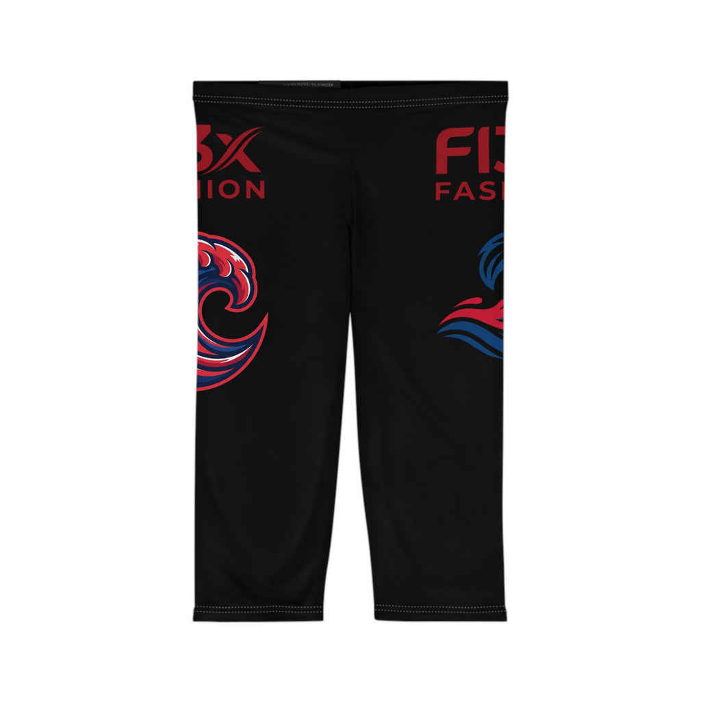 Wave Logo Capri Leggings — Women’s Athletic AOP Crop Pants