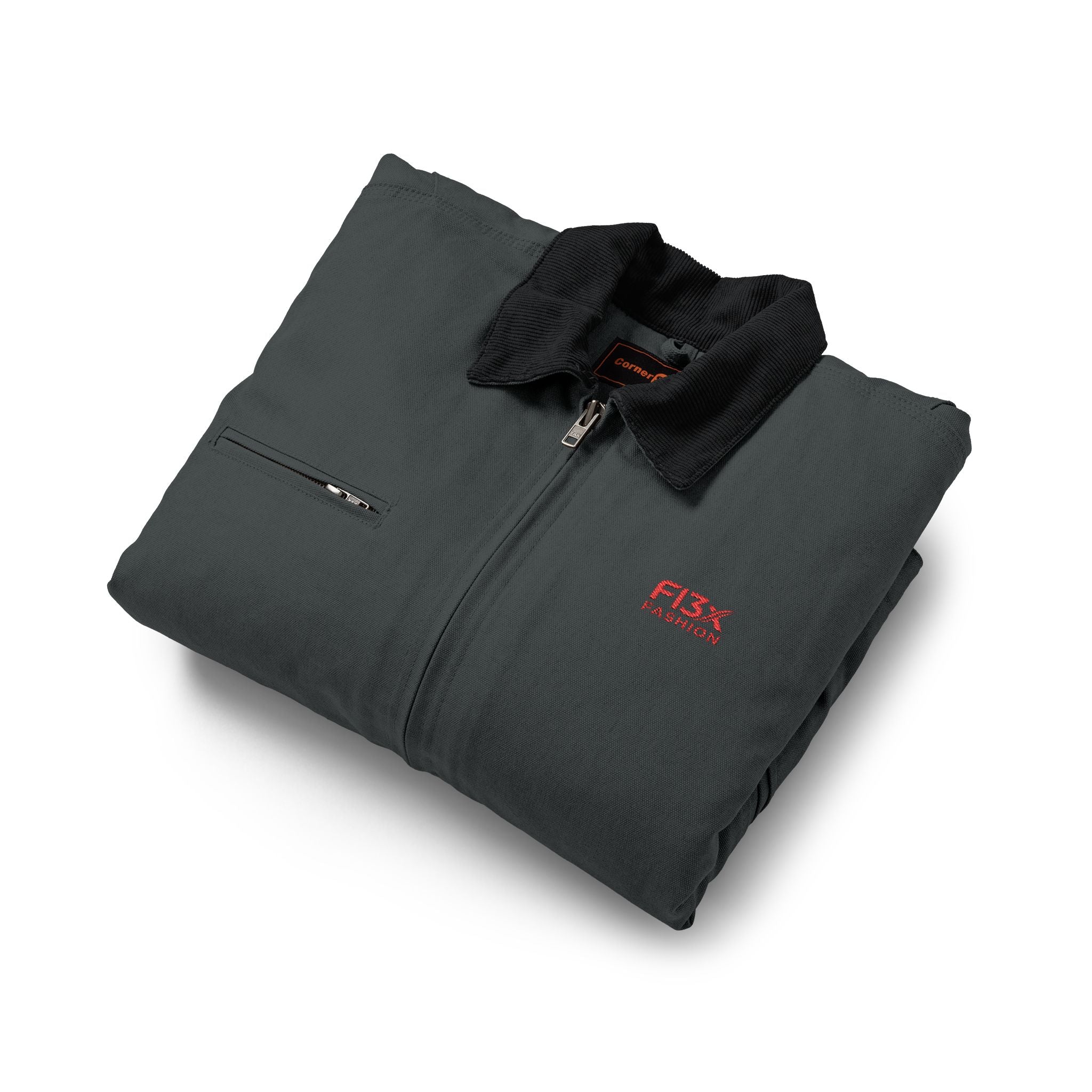 Duck Cloth Work Jacket - Black Durable Carpenter Jacket with Small Red Logo