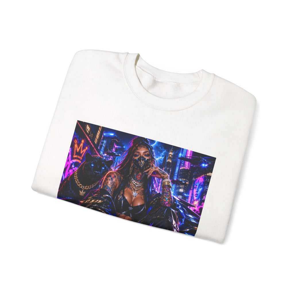 Cyberpunk Queen Crewneck Sweatshirt — Neon Futuristic Streetwear