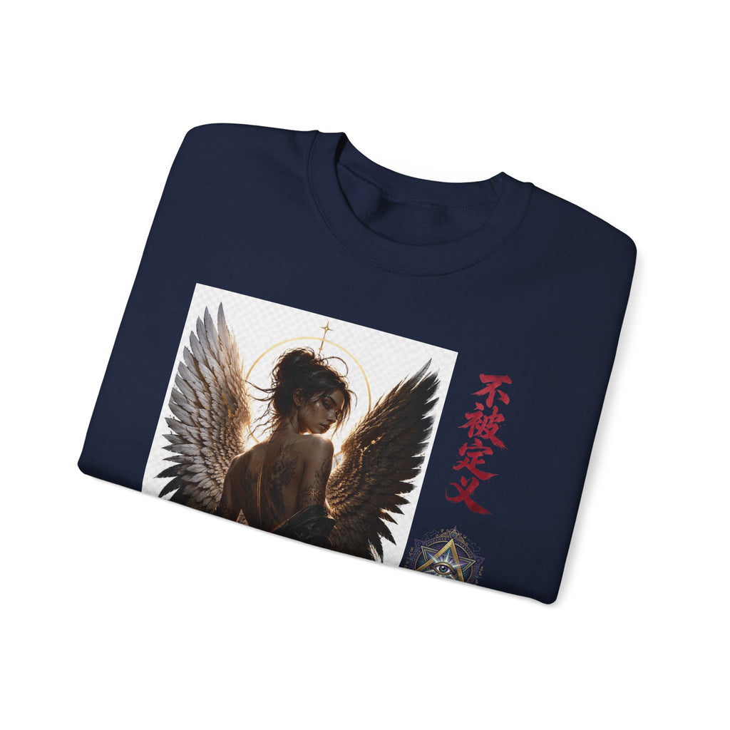 Angel Wings Graphic Sweatshirt — Dark Gothic Anime Design with Japanese Text