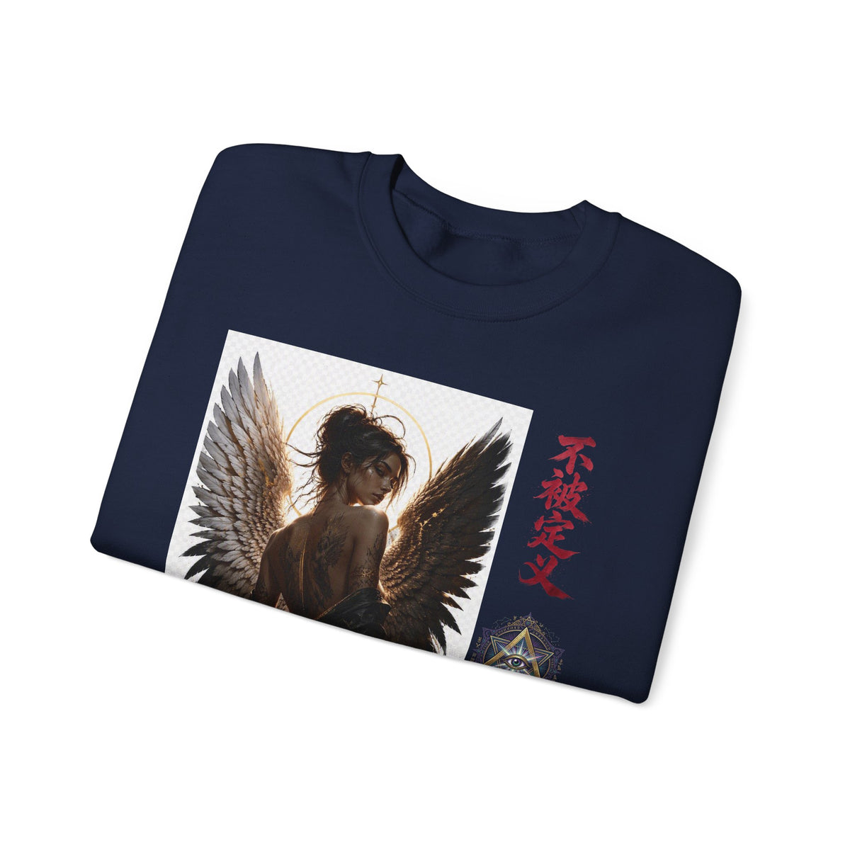 Angel Wings Graphic Sweatshirt — Dark Gothic Anime Design with Japanese Text
