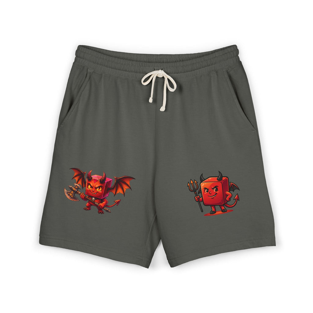 Devil Doodle Fleece Sweat Shorts — Cute Red Demon Graphic Lounge Shorts