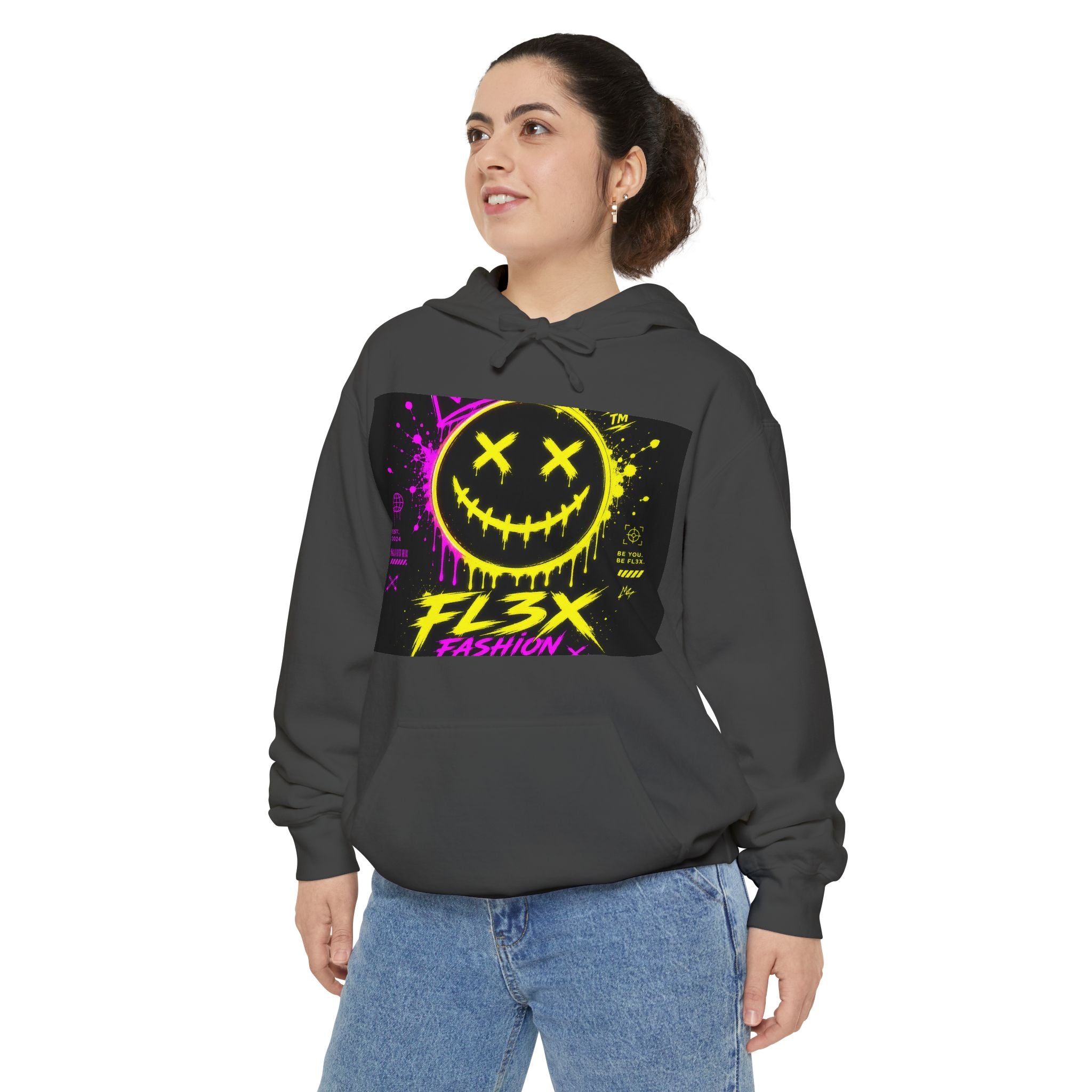 Graffiti Smiley Hoodie — FL3X Neon Streetwear Pullover