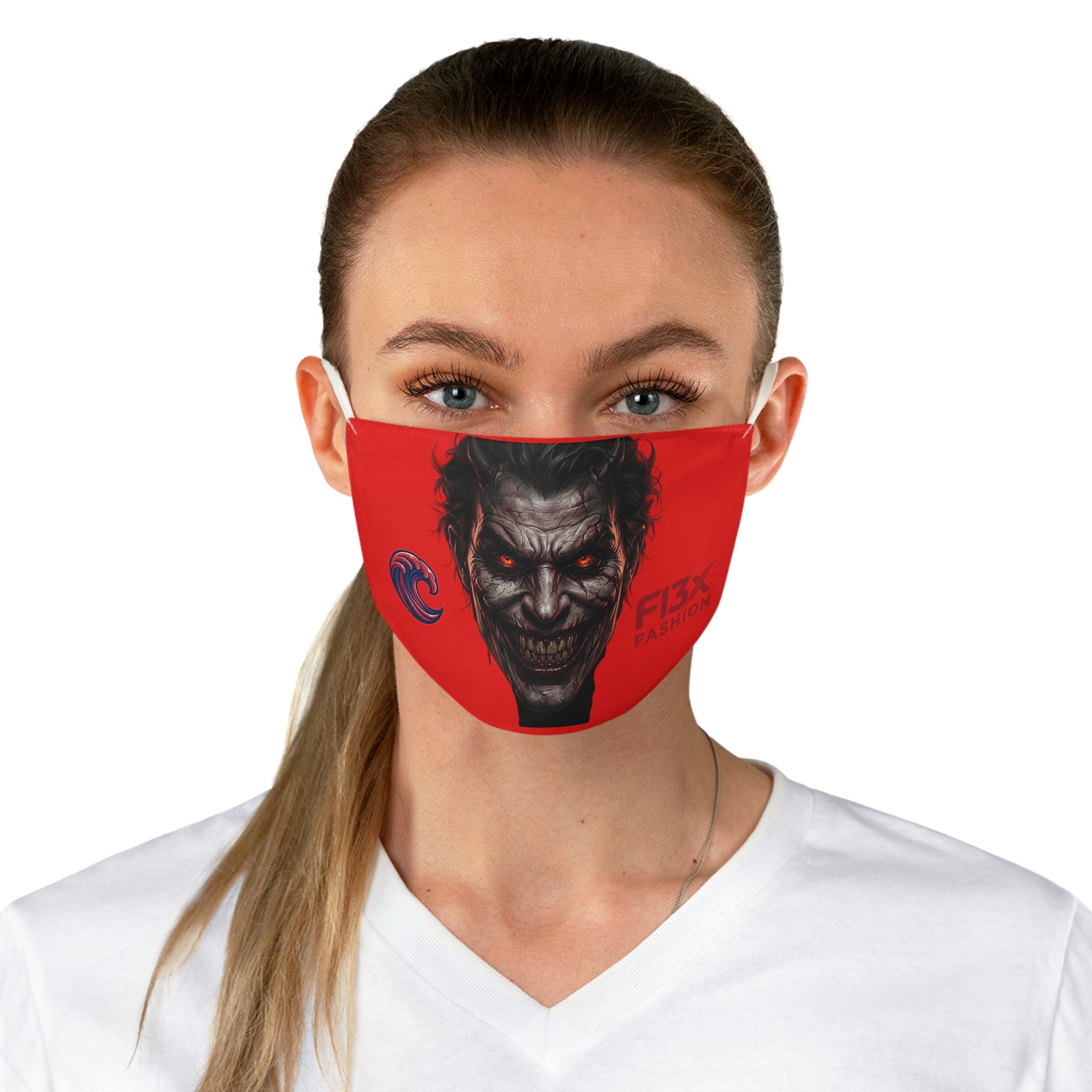 Sinister Joker Face Mask - Red Horror Graphic Fabric Mask