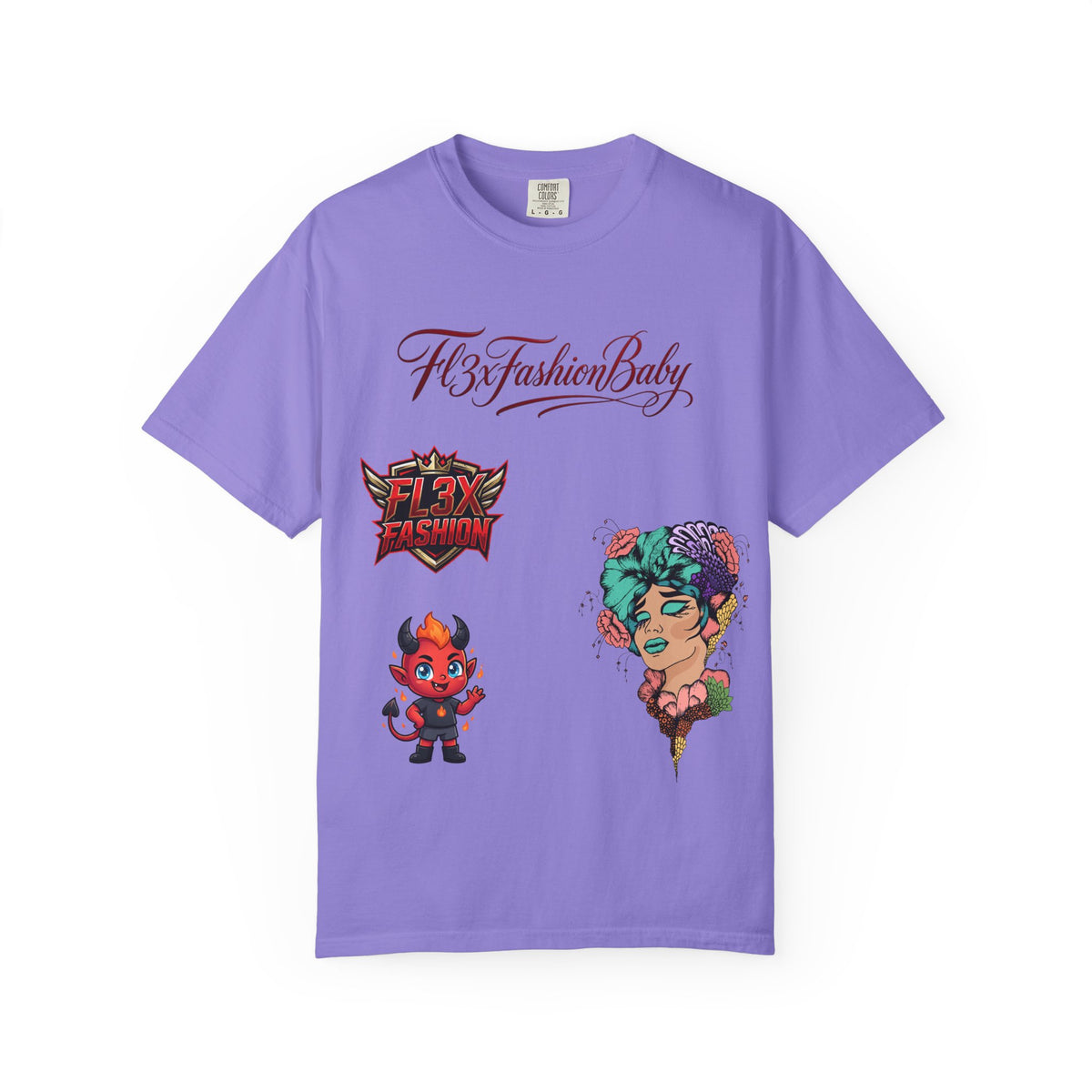 Artistic Floral Portrait T-Shirt — 'Fl3xFashionBaby' Graphic Tee