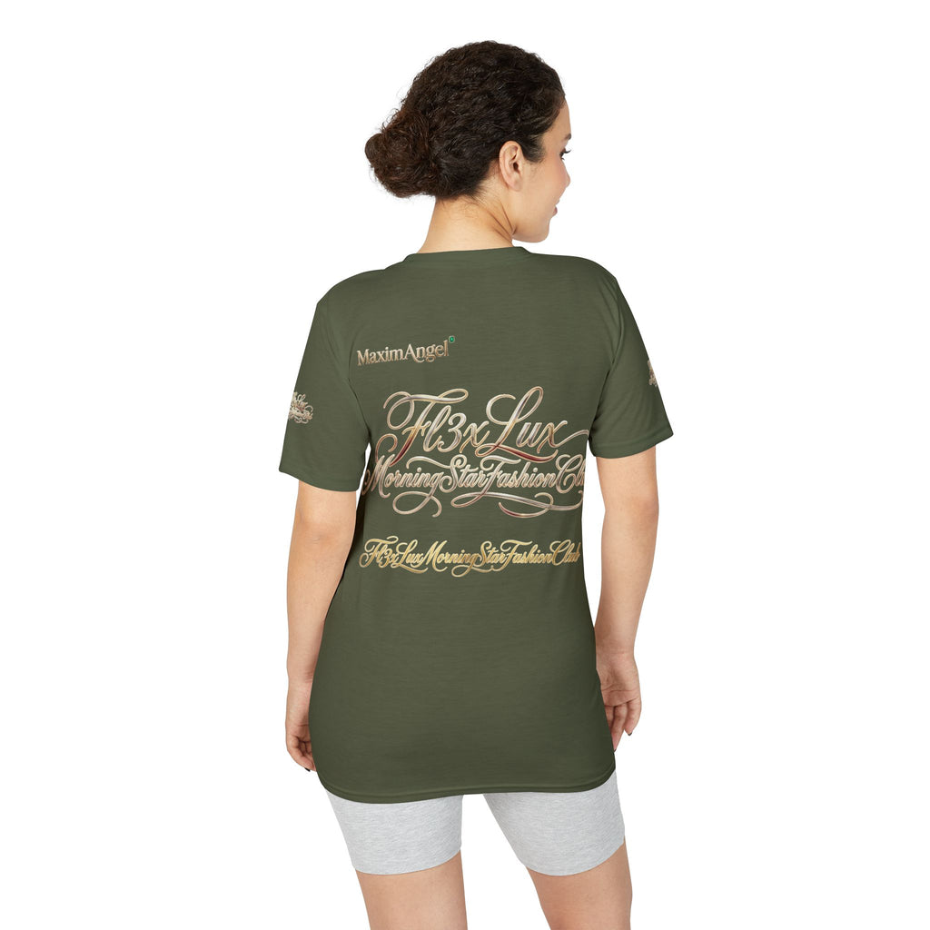 Luxury Gold Script Performance T-Shirt — F3xLux Morning Stay Fashion Club Design