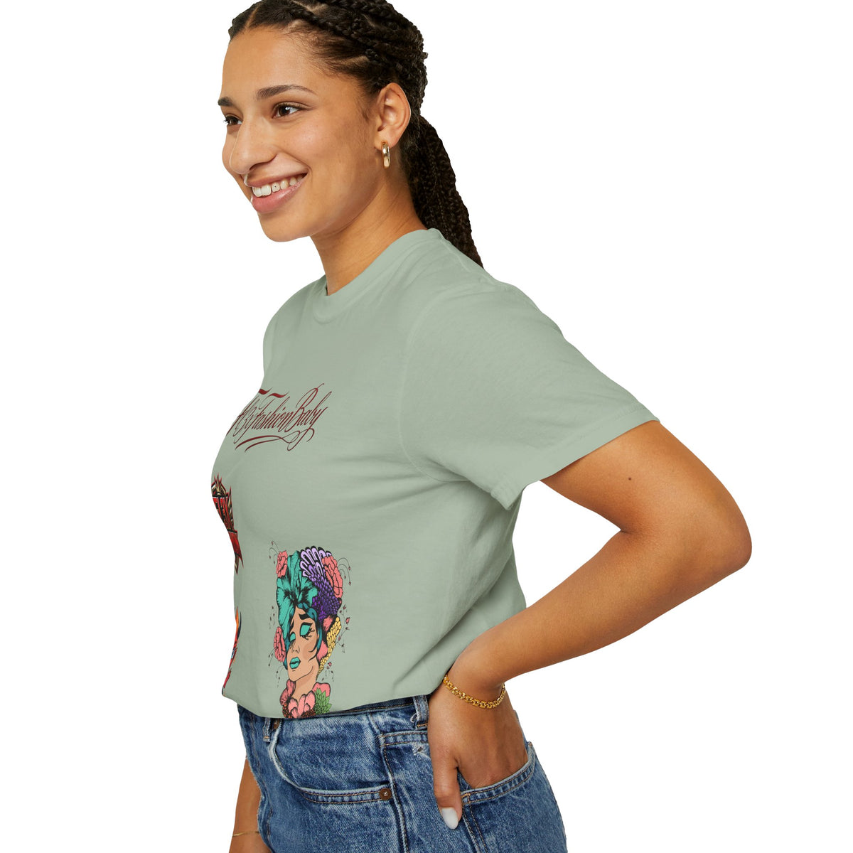 Artistic Floral Portrait T-Shirt — 'Fl3xFashionBaby' Graphic Tee