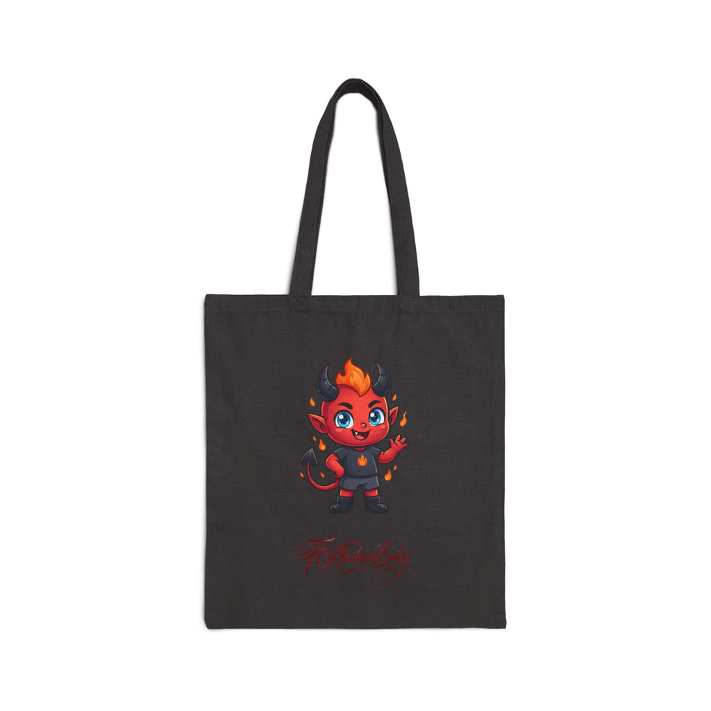Cute Devil Character Canvas Tote Bag – “Lil Devil” Graphic Cotton Shopper