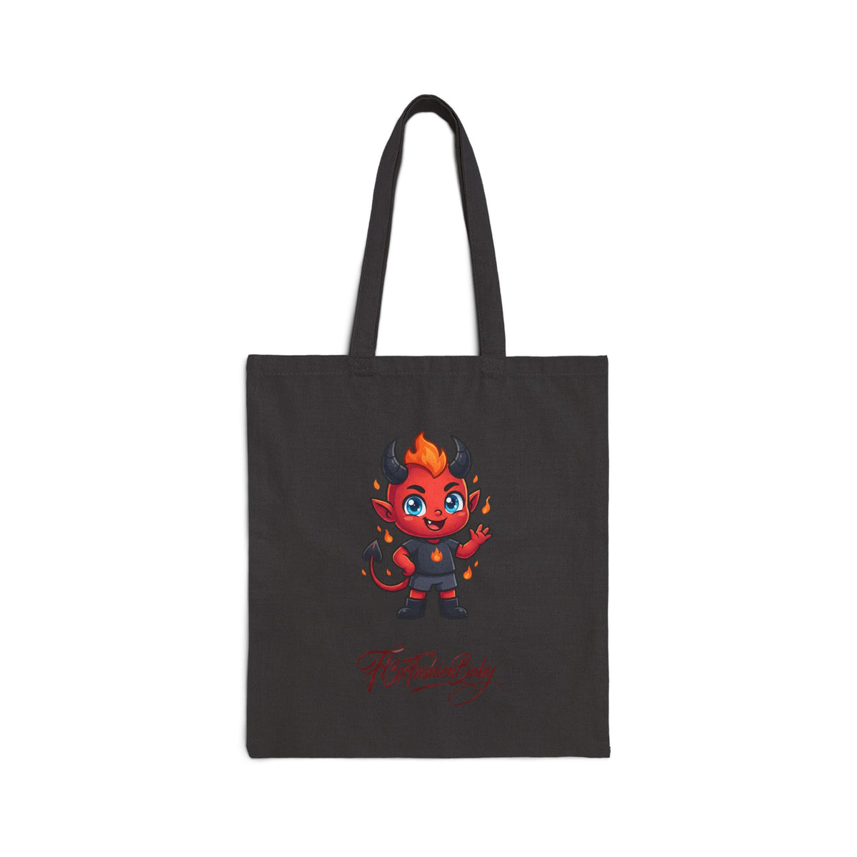 Cute Devil Character Canvas Tote Bag – “Lil Devil” Graphic Cotton Shopper