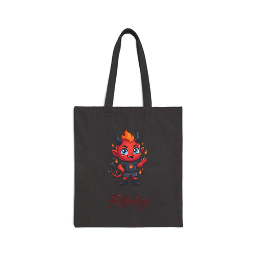 Cute Devil Character Canvas Tote Bag – “Lil Devil” Graphic Cotton Shopper