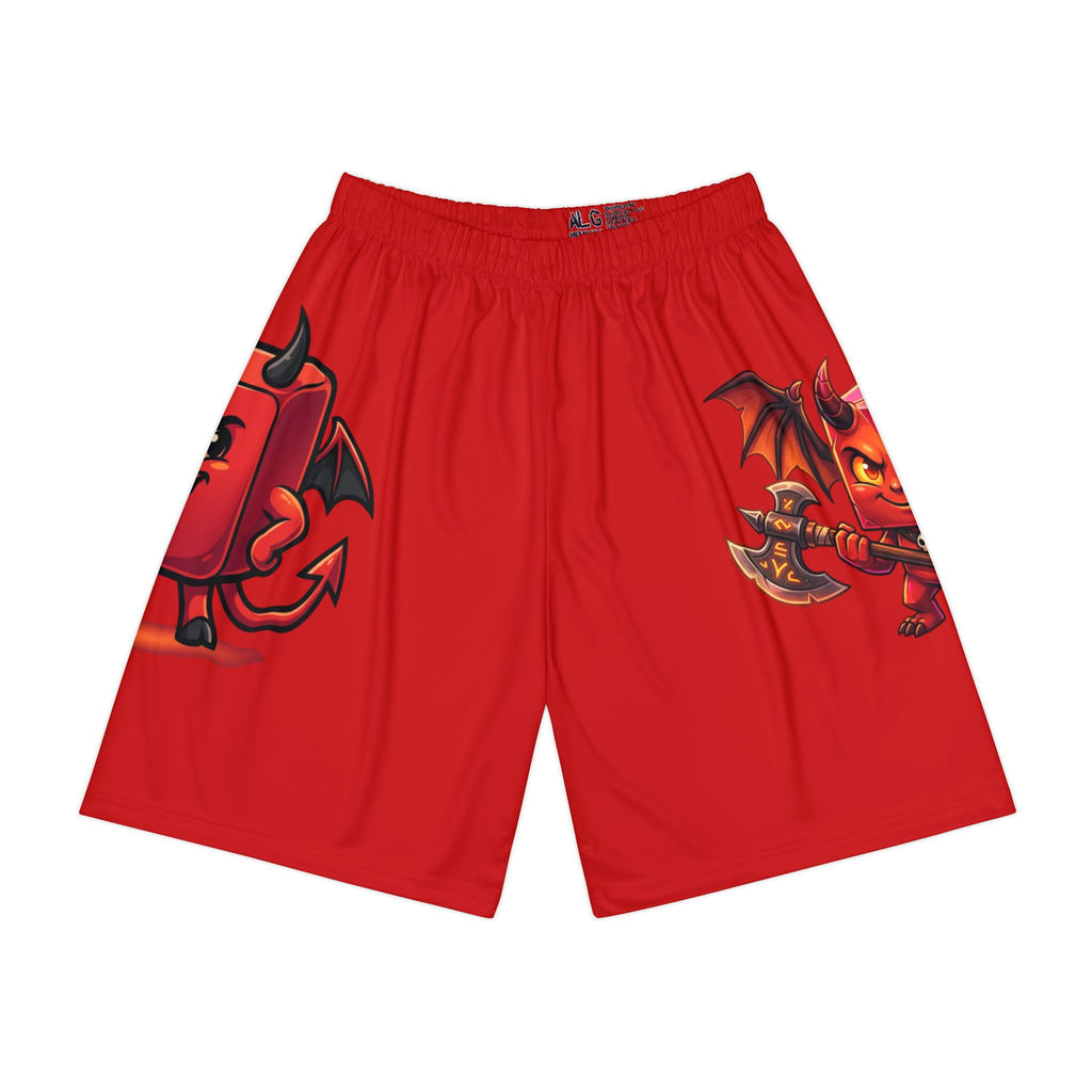 Devil Cartoon Sports Shorts — Red All-Over-Print Men’s Athletic Shorts