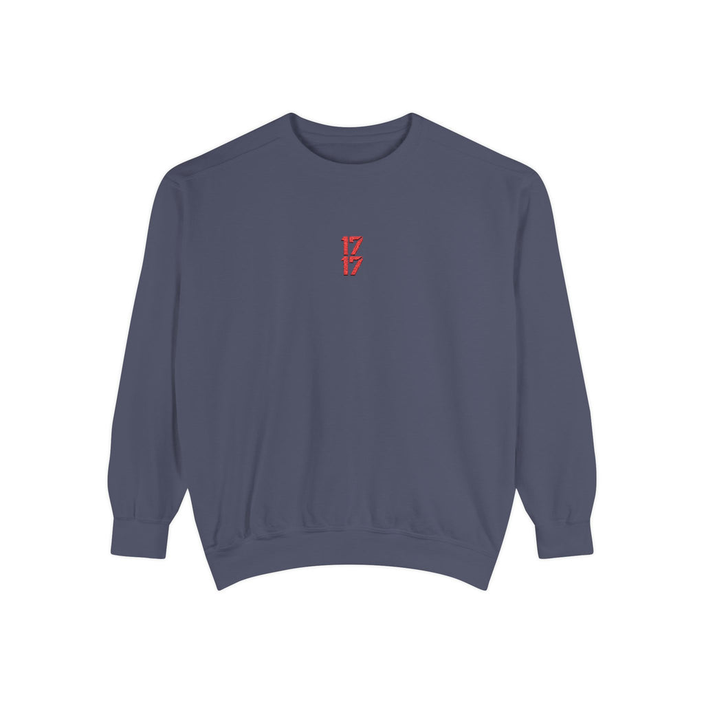 Sweatshirt — Minimal Red "17/17" Chest Logo Garment-Dyed Crew