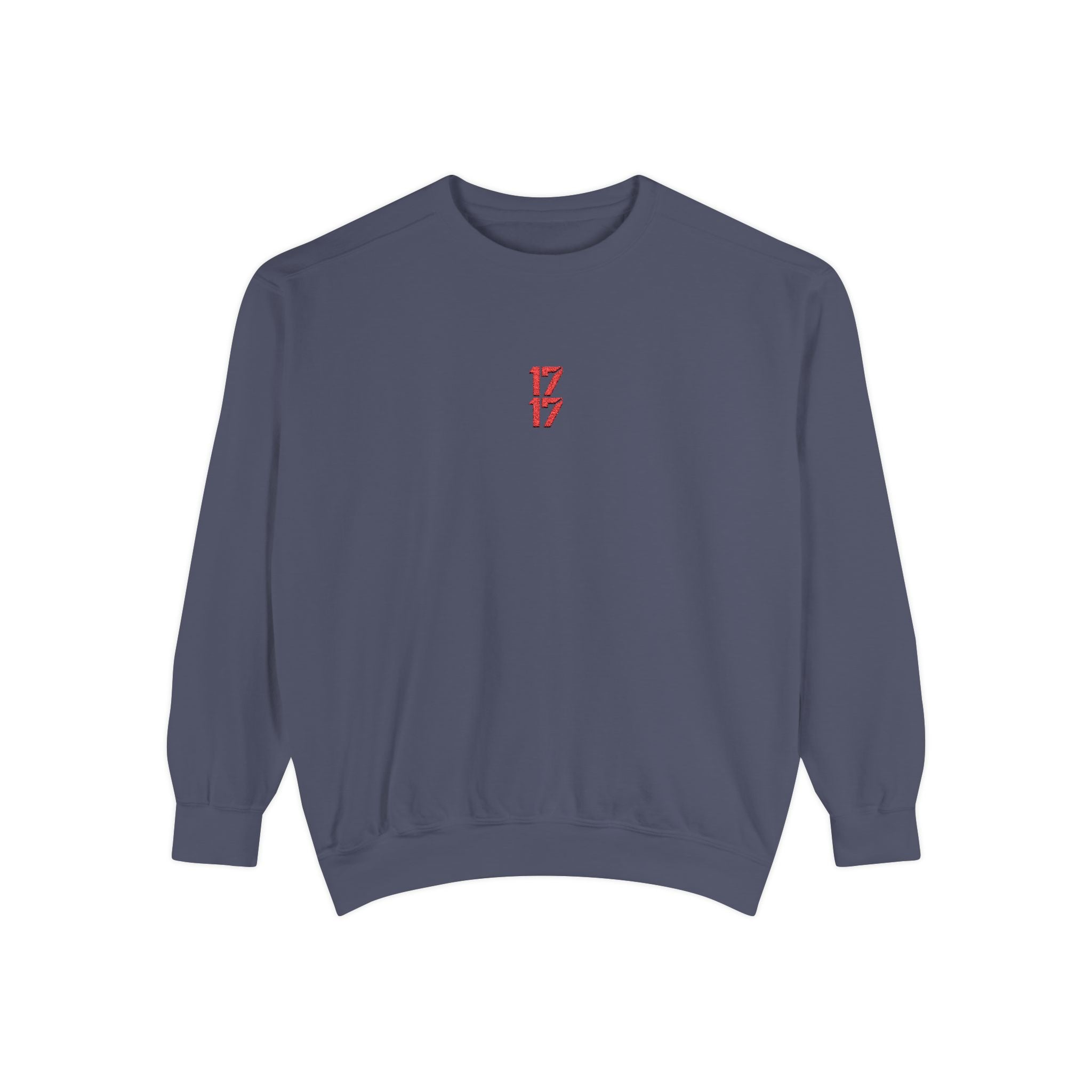 Sweatshirt — Minimal Red "17/17" Chest Logo Garment-Dyed Crew