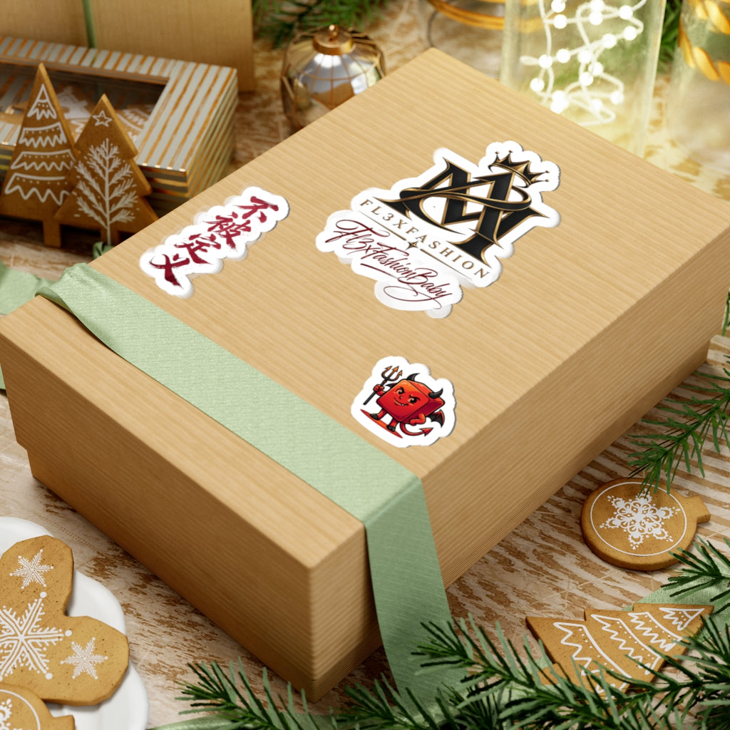 Kiss-Cut Sticker Pack — FL3XFASHION Logo, Calligraphy & Cute Devil Laptop Decals