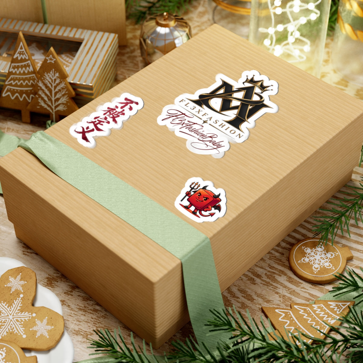 Kiss-Cut Sticker Pack — FL3XFASHION Logo, Calligraphy & Cute Devil Laptop Decals