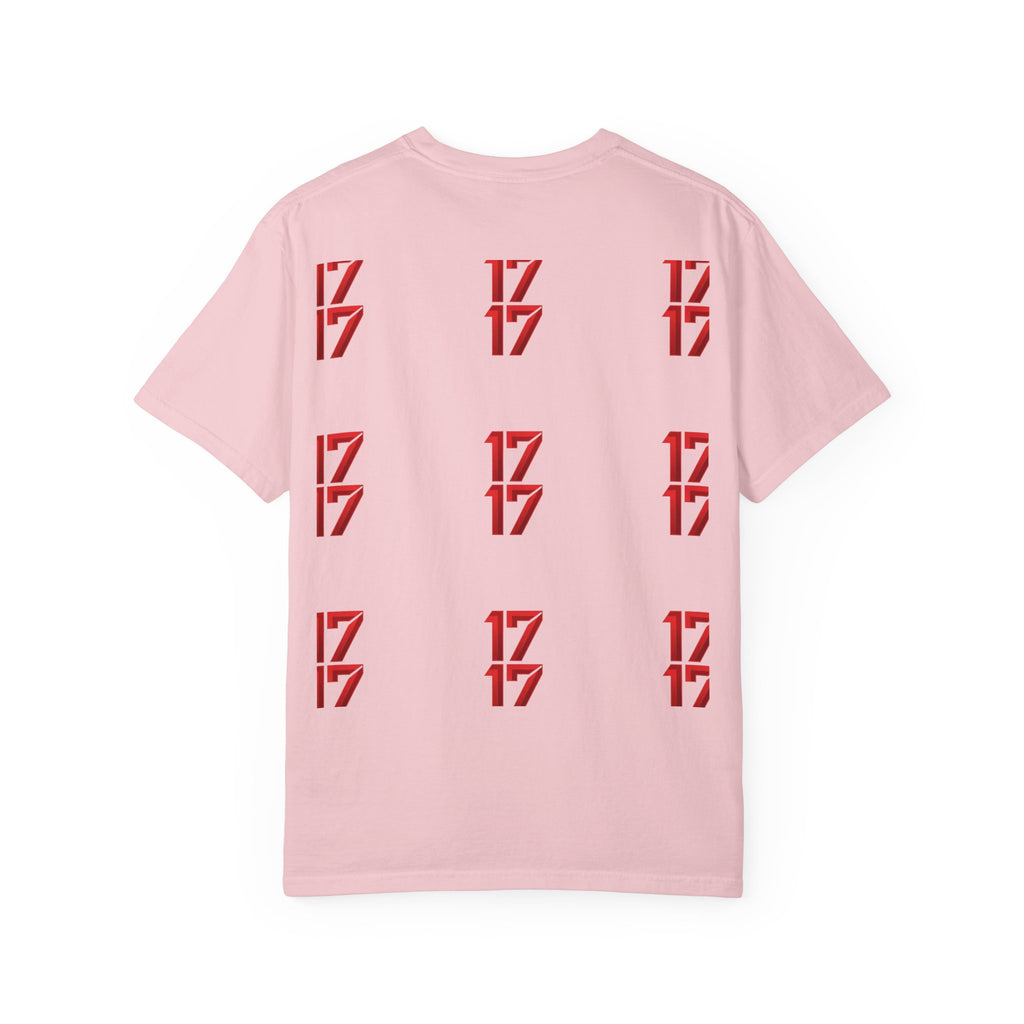 17 Pattern Graphic T-Shirt — Repeating Red Logo Tee