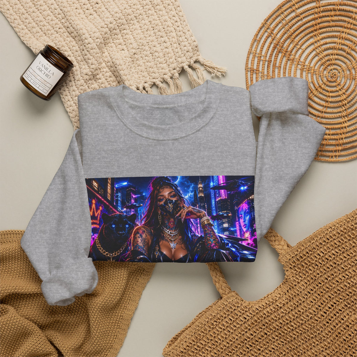 Cyberpunk Queen Crewneck Sweatshirt — Neon Futuristic Streetwear