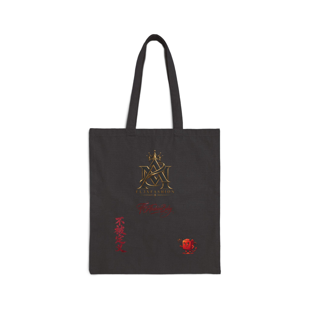 Canvas Tote Bag — Asian-inspired Crest, Calligraphy & Lucky Cat Design