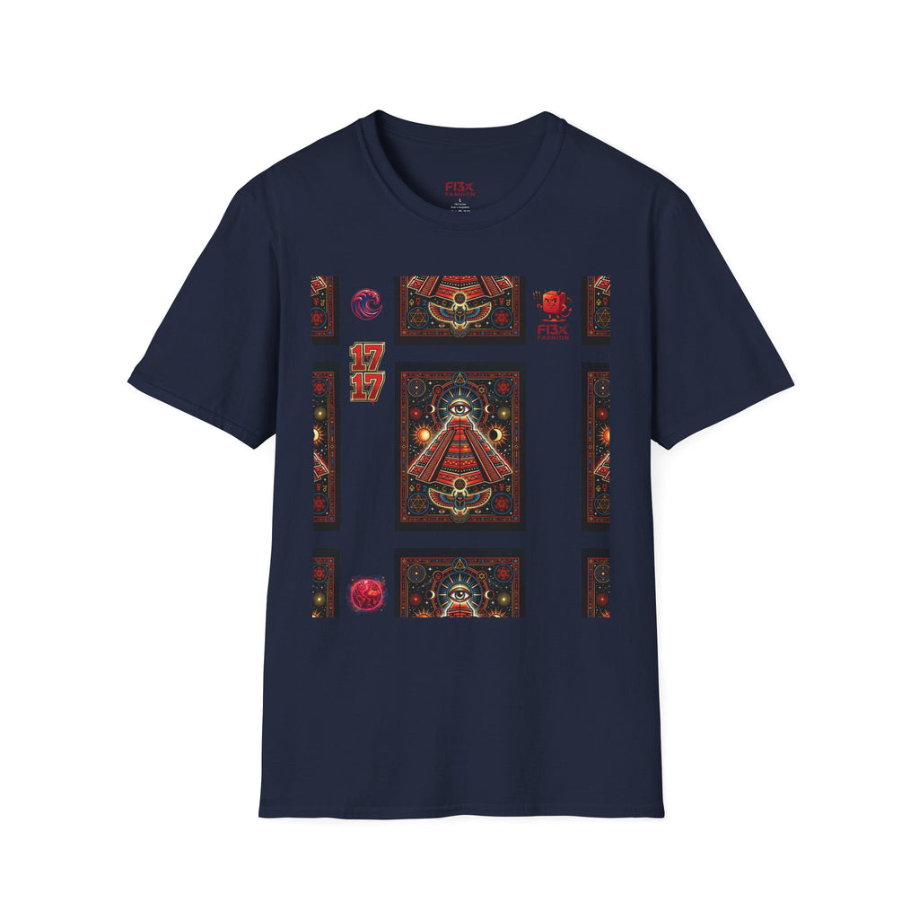 T-Shirt — Retro Cosmic Tarot Graphic with '17' Mystic Symbols