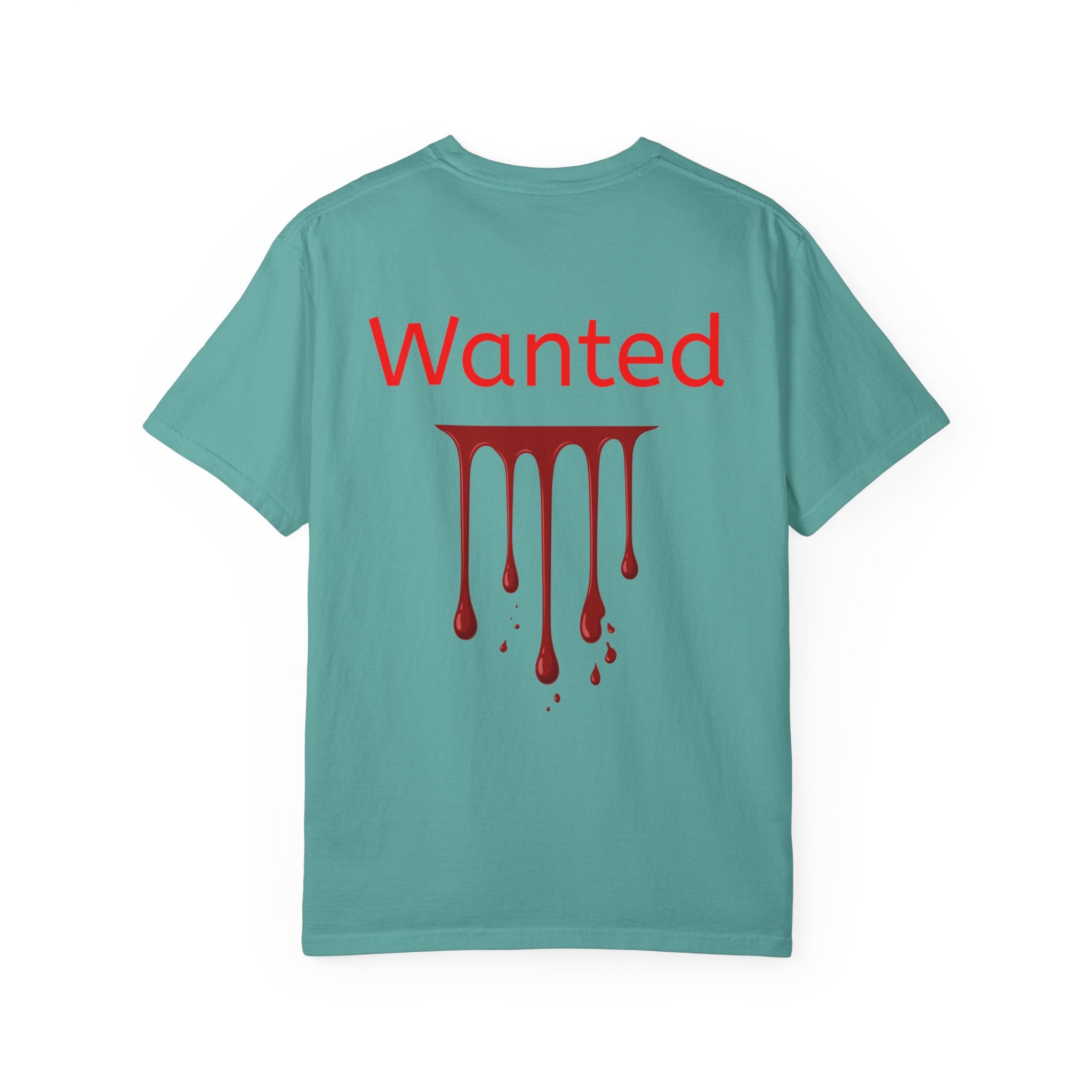 Graphic T-Shirt — Vintage Pyramid Collage with 'Wanted' Drip Design