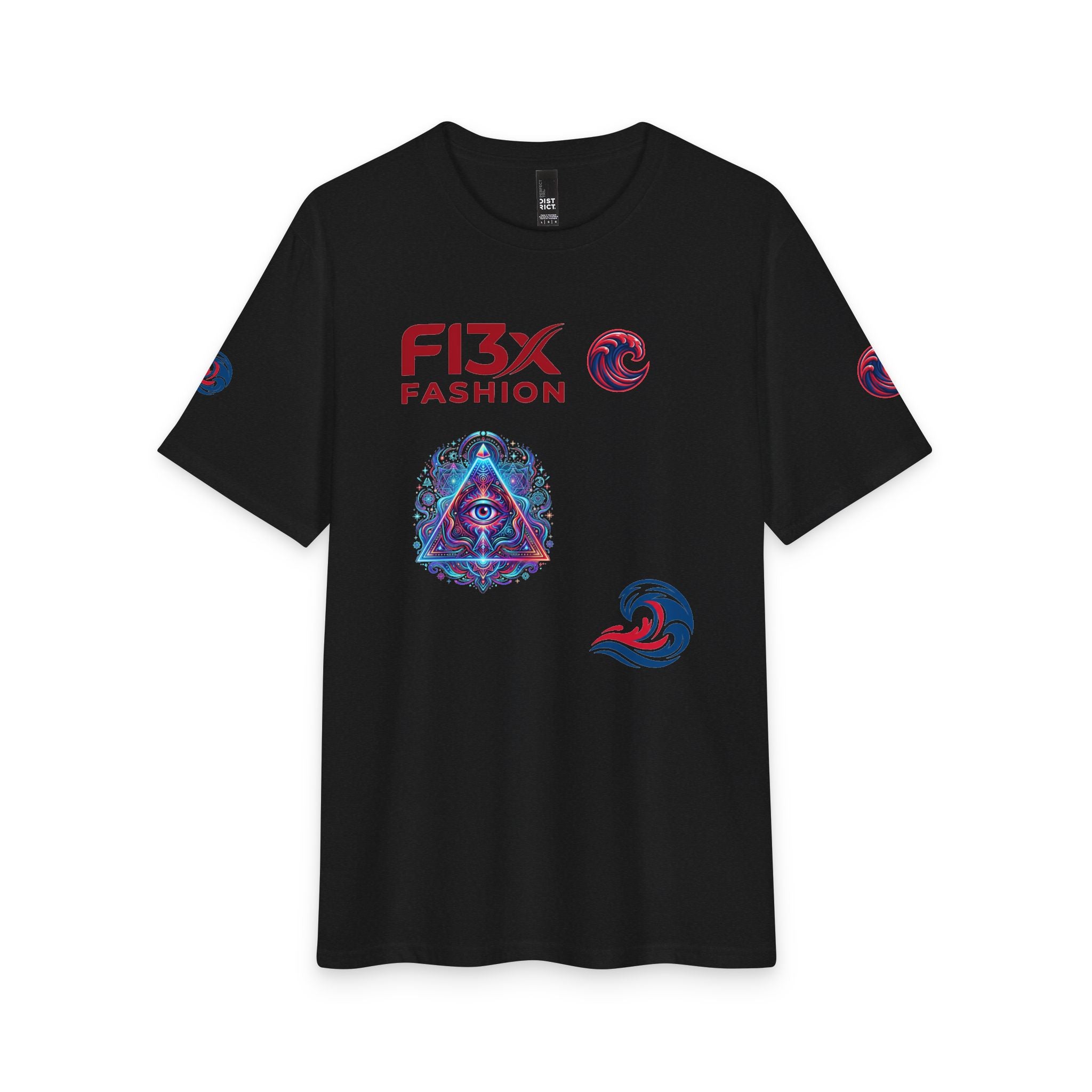 Graphic Tee — 'F13x Fashion' Red & Blue Wave Art T-Shirt