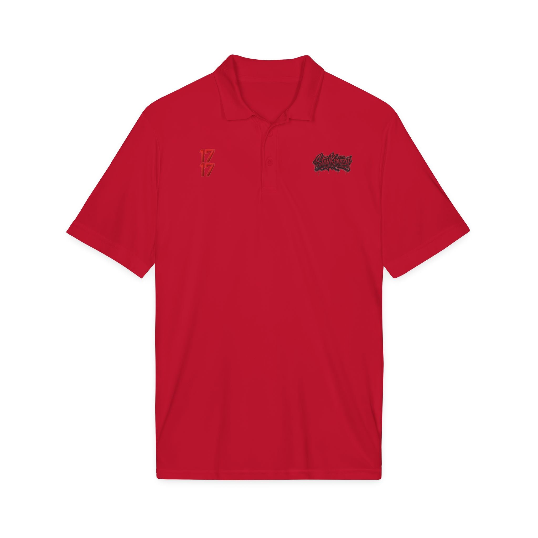 White Polo Shirt with Red '17' and Grunge Logo – Athletic Team Polo