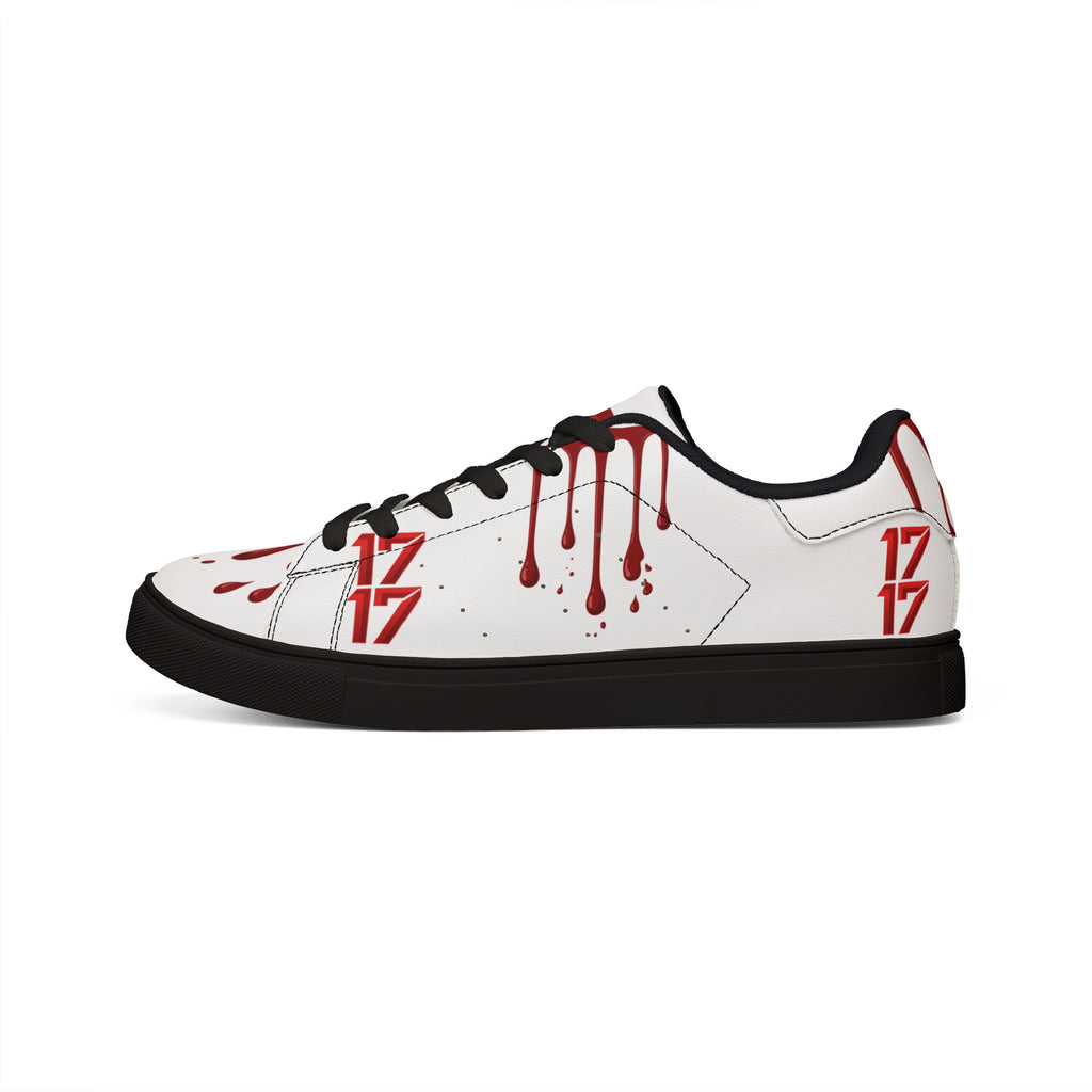 Leather Sneakers — White Low-Top with Red Drip & "17" Graphic