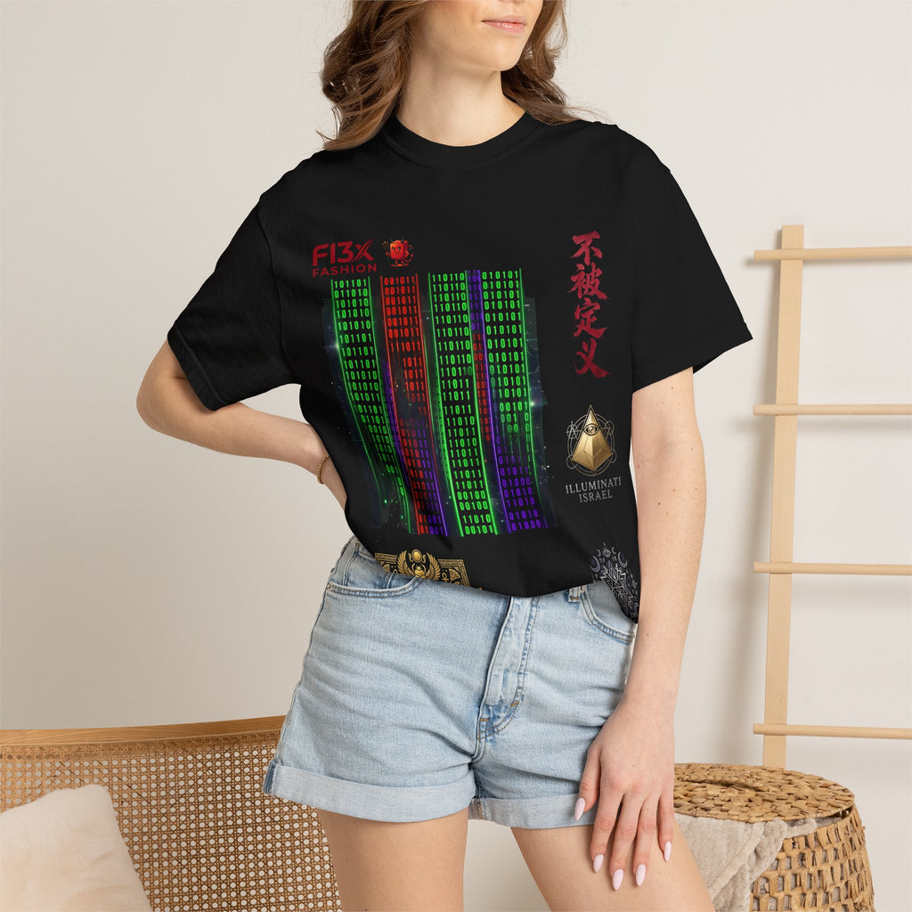 Graphic T-Shirt — Futuristic Cityscape Design with Japanese Calligraphy