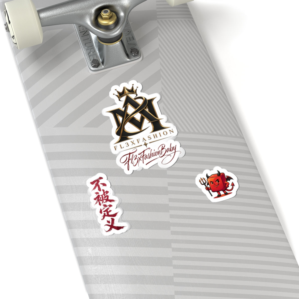 Kiss-Cut Sticker Pack — FL3XFASHION Logo, Calligraphy & Cute Devil Laptop Decals