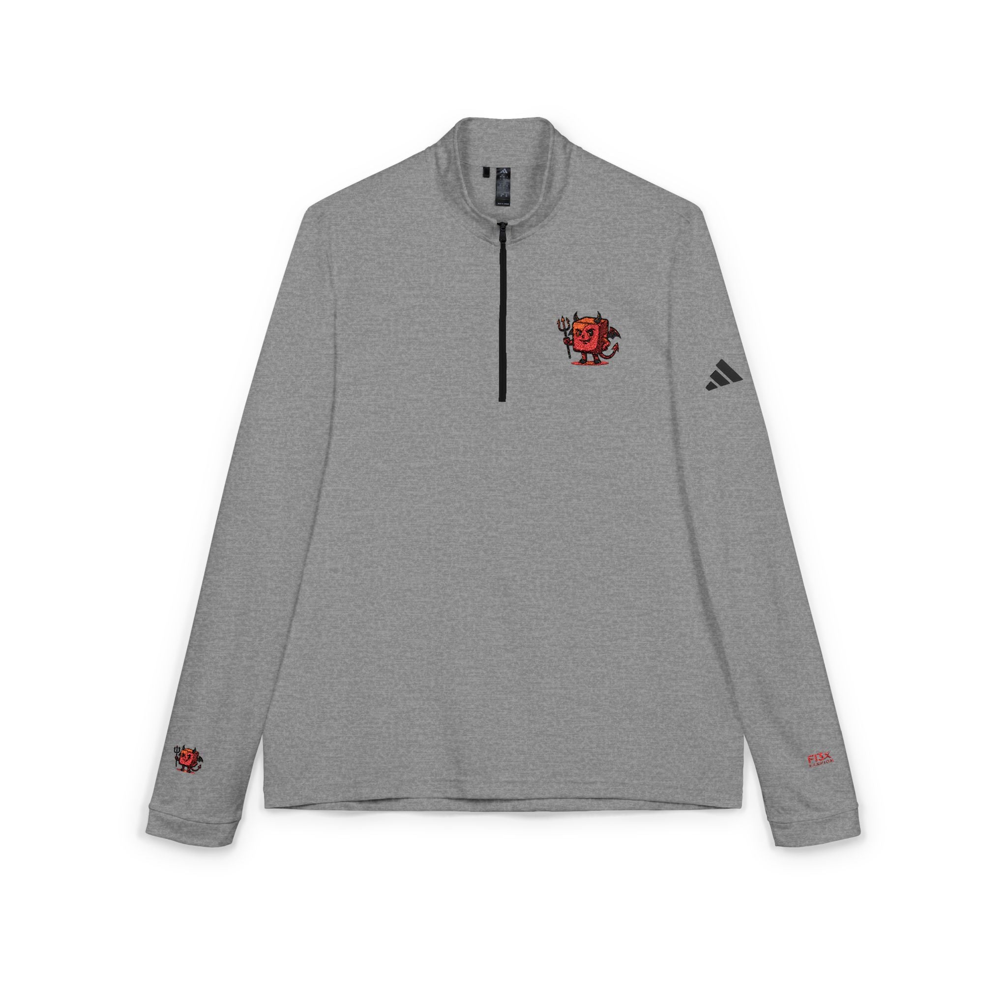 Embroidered Quarter-Zip Pullover — White adidas® Athletic Pullover with Red Floral Heart Patch