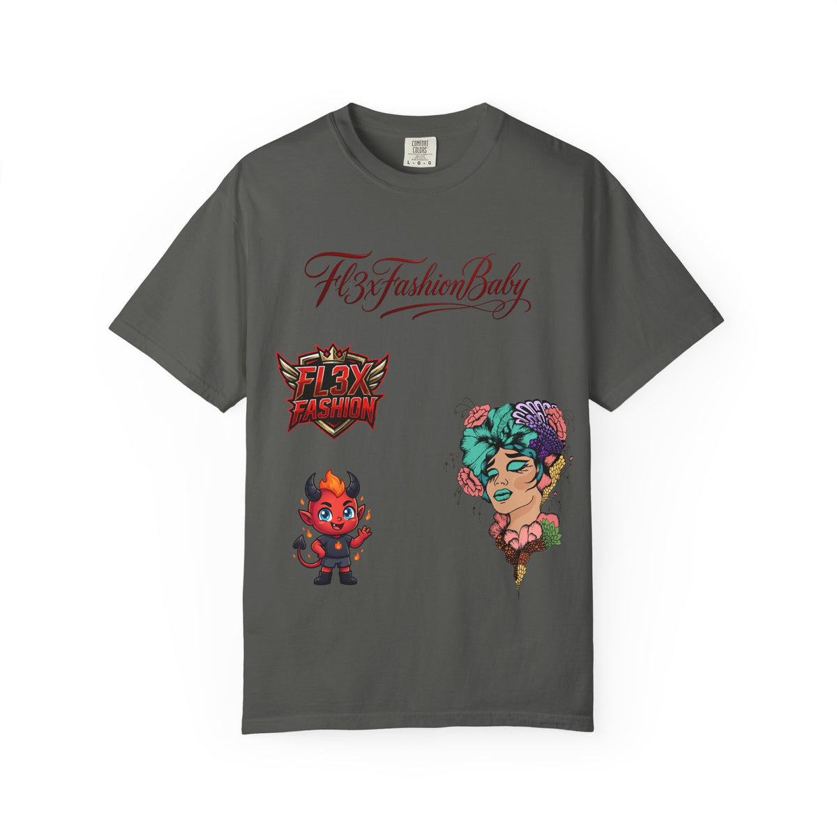 Artistic Floral Portrait T-Shirt — 'Fl3xFashionBaby' Graphic Tee
