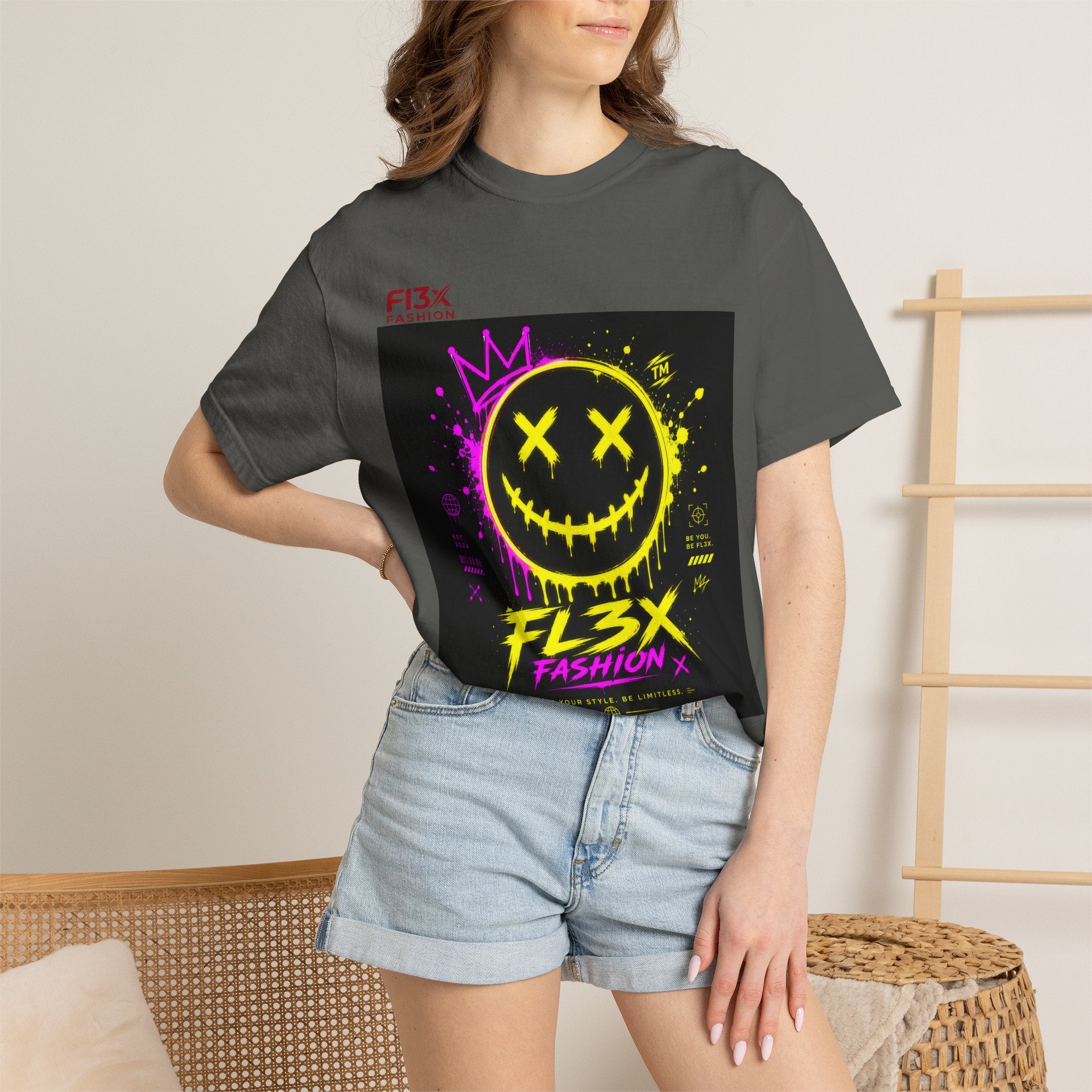 Graphic Tee — Neon Graffiti Smiley "FL3X Fashion"