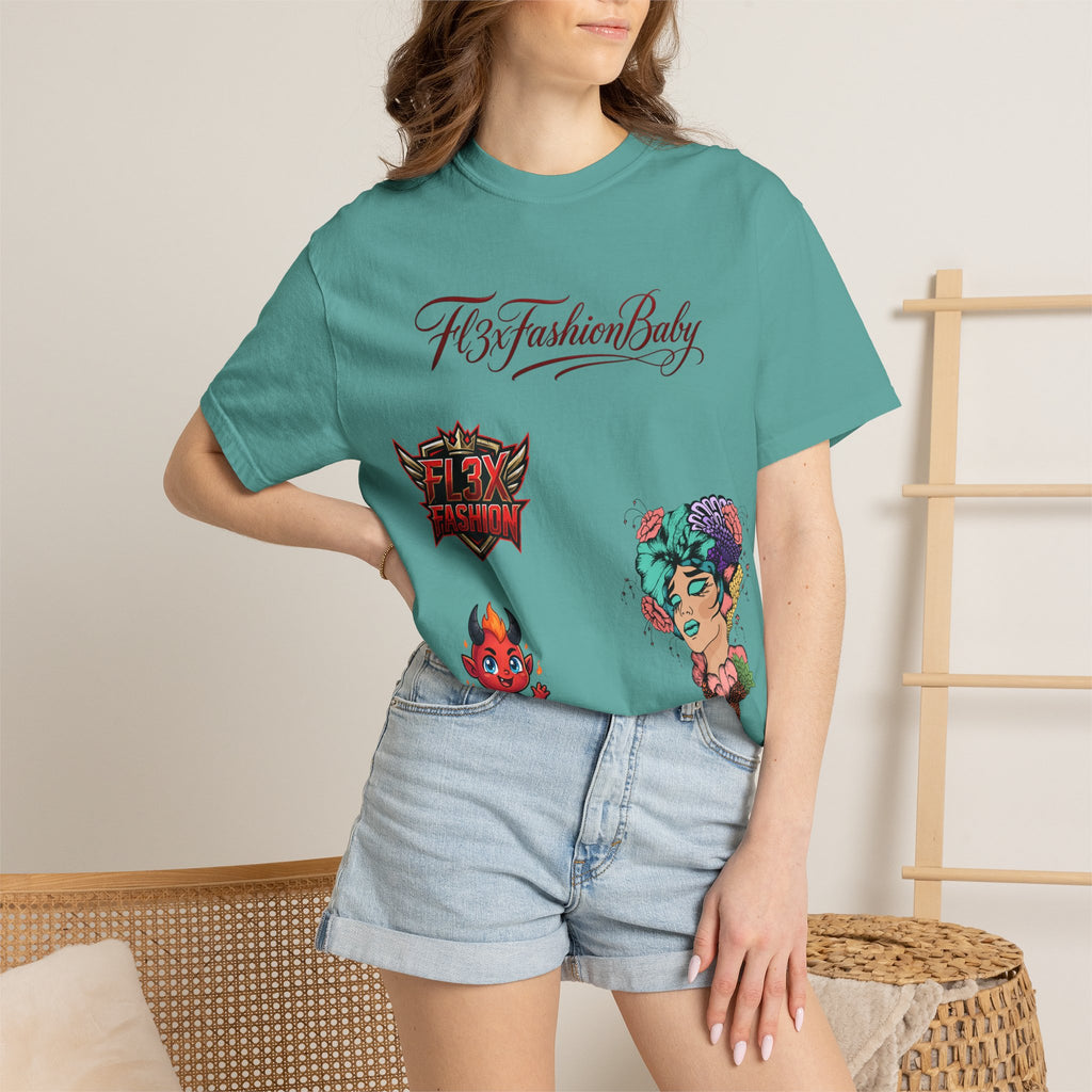 Artistic Floral Portrait T-Shirt — 'Fl3xFashionBaby' Graphic Tee