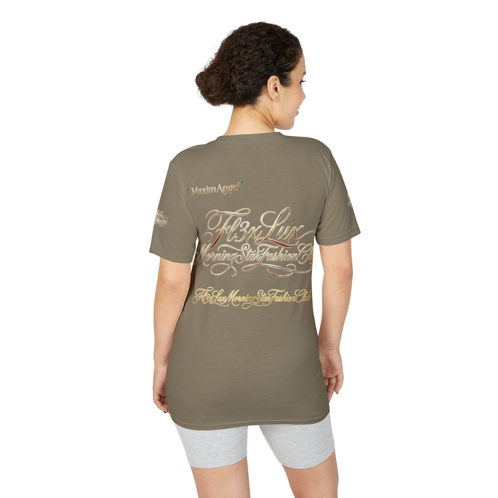 Luxury Gold Script Performance T-Shirt — F3xLux Morning Stay Fashion Club Design