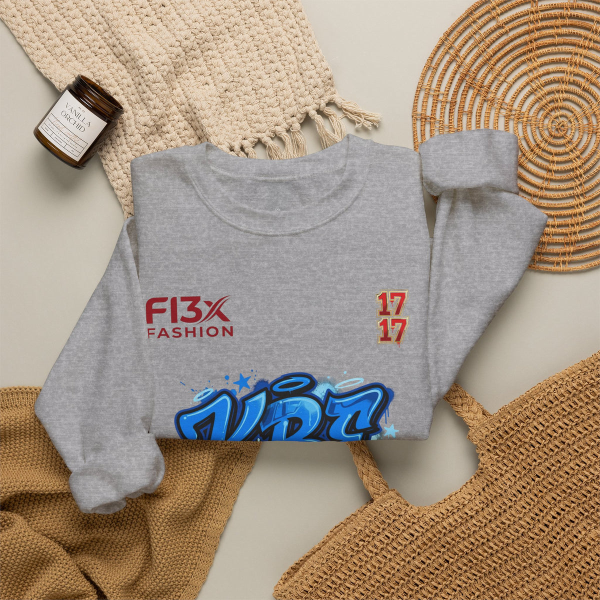 KBZ Graffiti Crewneck Sweatshirt – Streetwear Pullover with Blue Urban Tag Design
