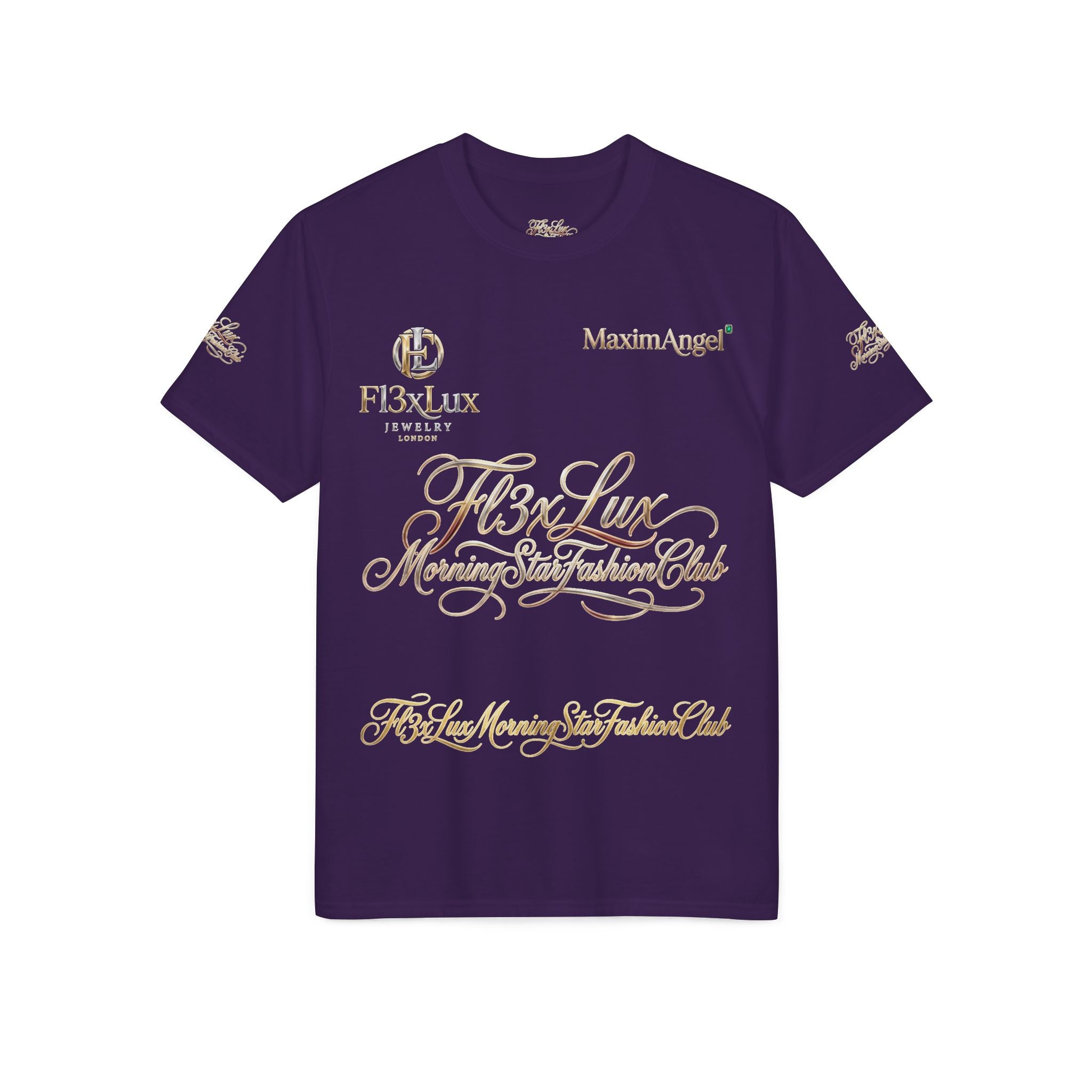 Luxury Gold Script Performance T-Shirt — F3xLux Morning Stay Fashion Club Design