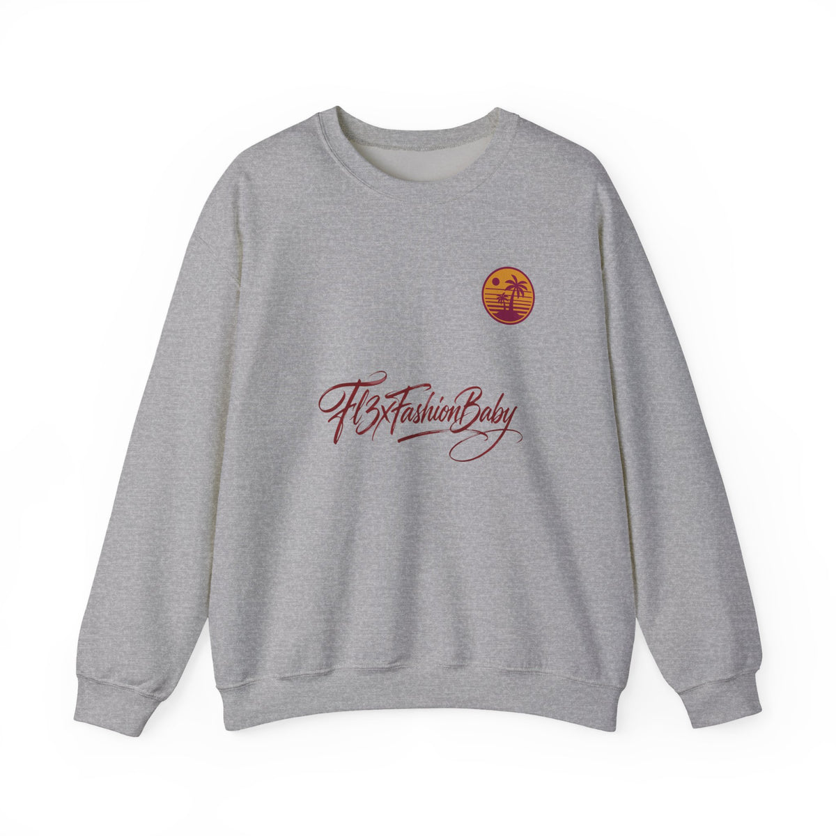 Crewneck Sweatshirt — 'FB3FashionBaby' Script with Sunset Logo
