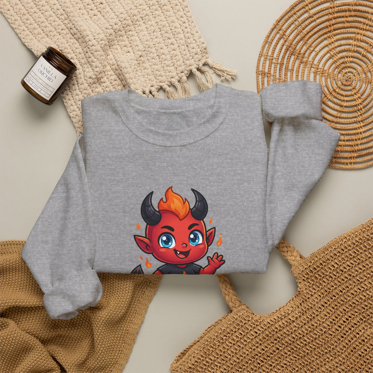 Cute Little Devil Crewneck Sweatshirt — 'Flirtatious Baby' Graphic