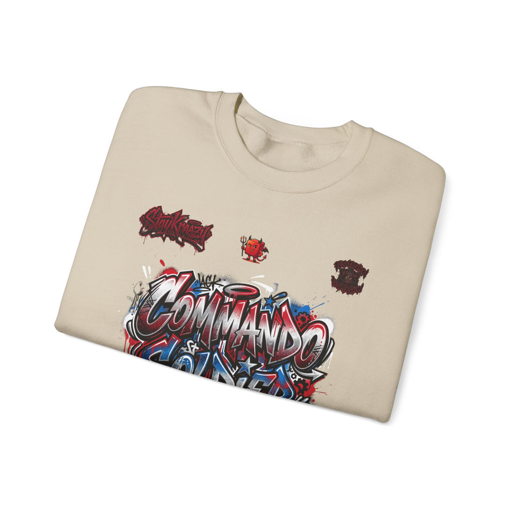 Commando Soldier Graffiti Crewneck Sweatshirt — Military Streetwear Graphic Sweatshirt