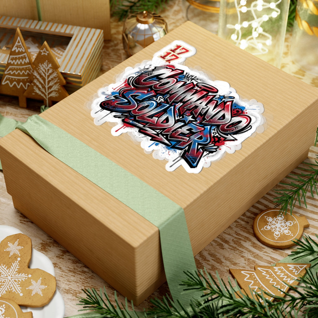 Commando Soldier Graffiti Sticker — Red, White & Blue Urban Vinyl Kiss-Cut