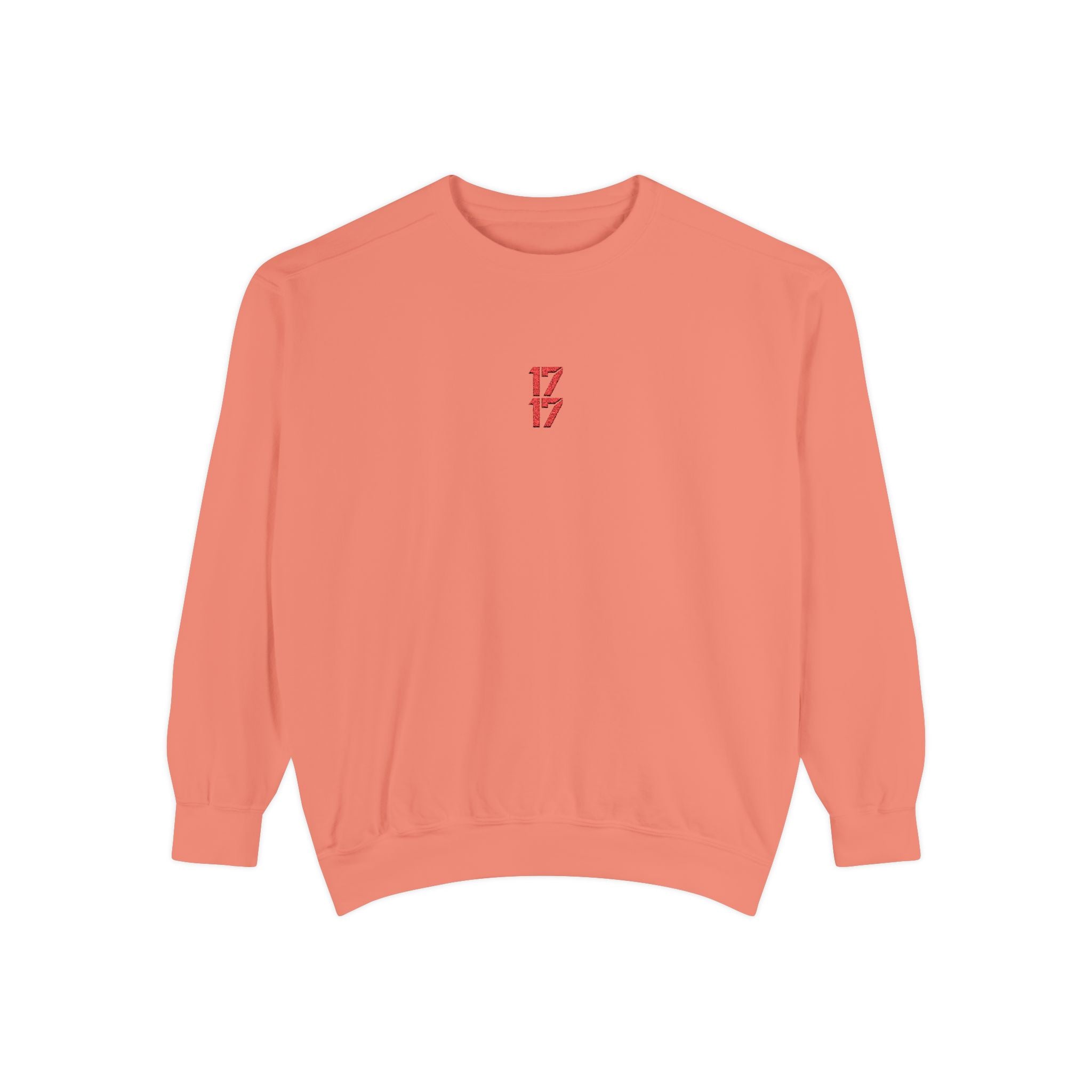 Sweatshirt — Minimal Red "17/17" Chest Logo Garment-Dyed Crew