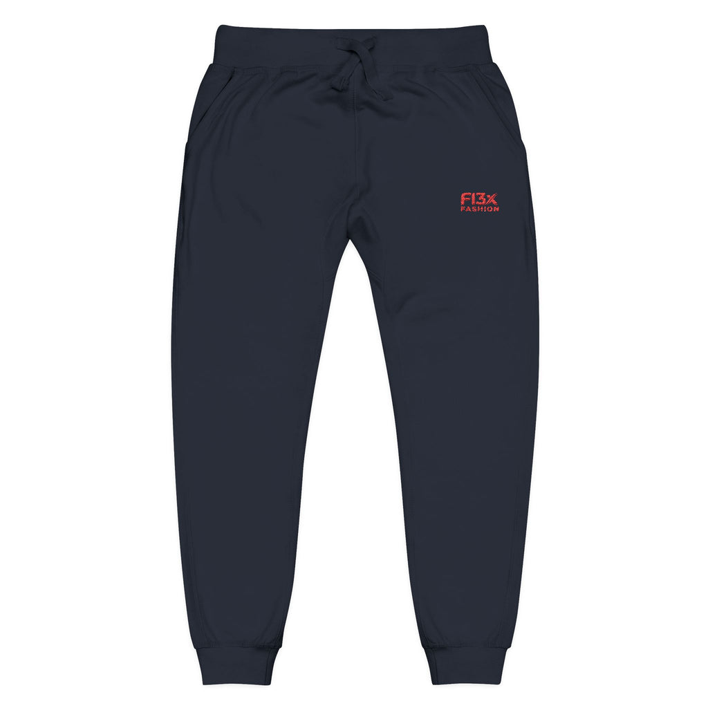 Embroidered Cozy Sweatpants — Minimal Red Logo Fleece Joggers