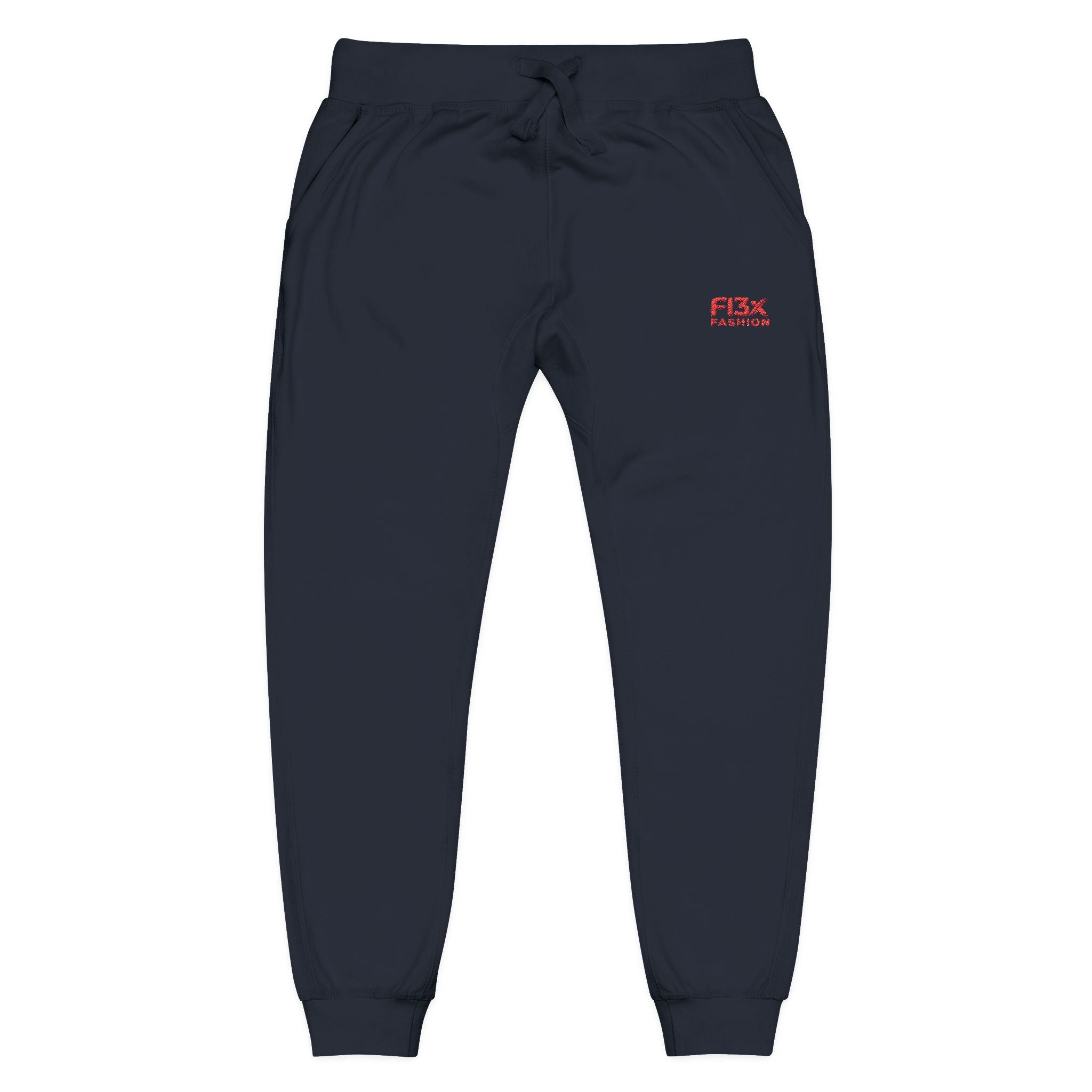 Embroidered Cozy Sweatpants — Minimal Red Logo Fleece Joggers